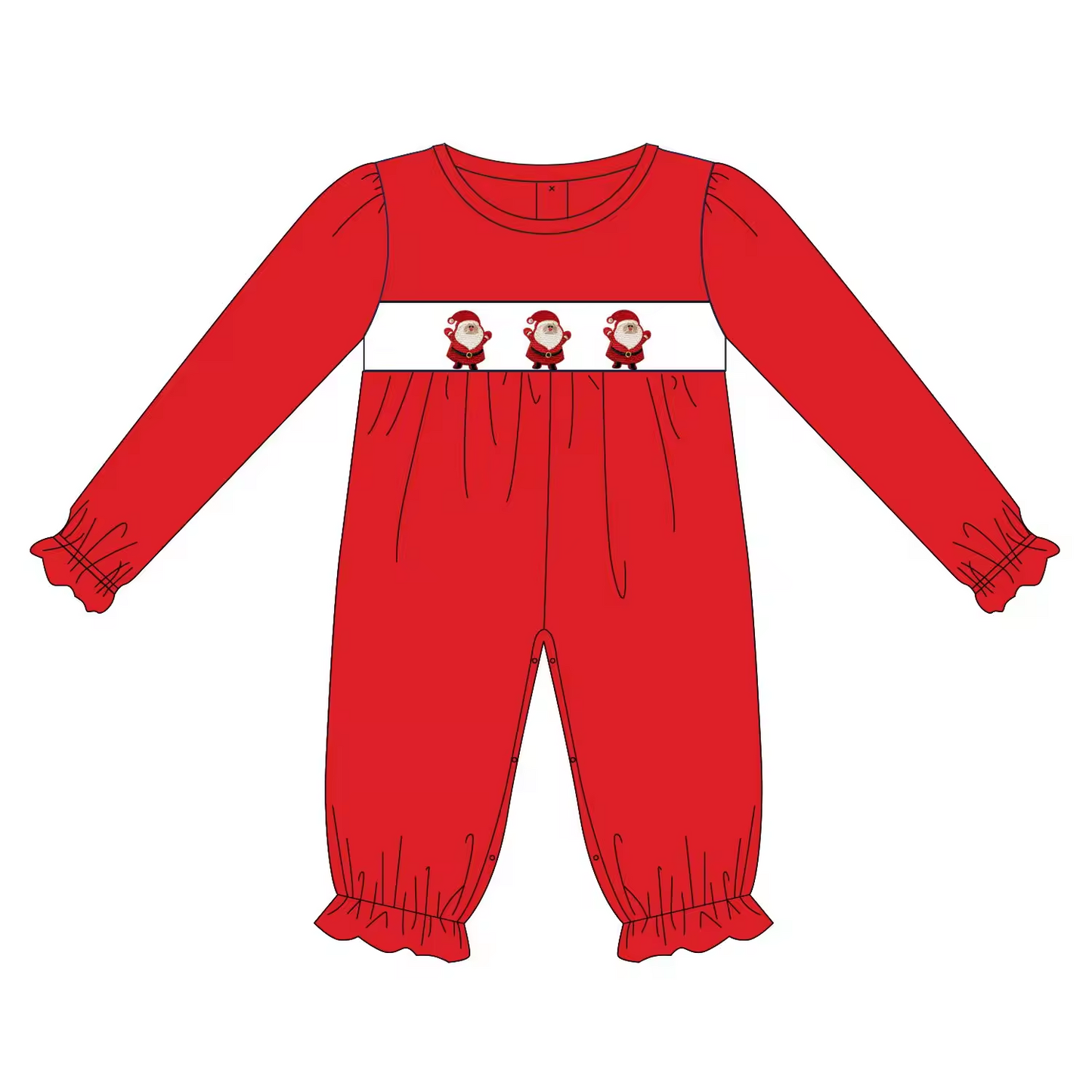 Custom moq 3 eta 6-8 weeks  Embroidered Chubby Santa Claus Elastic Cuffs Red Long Romper