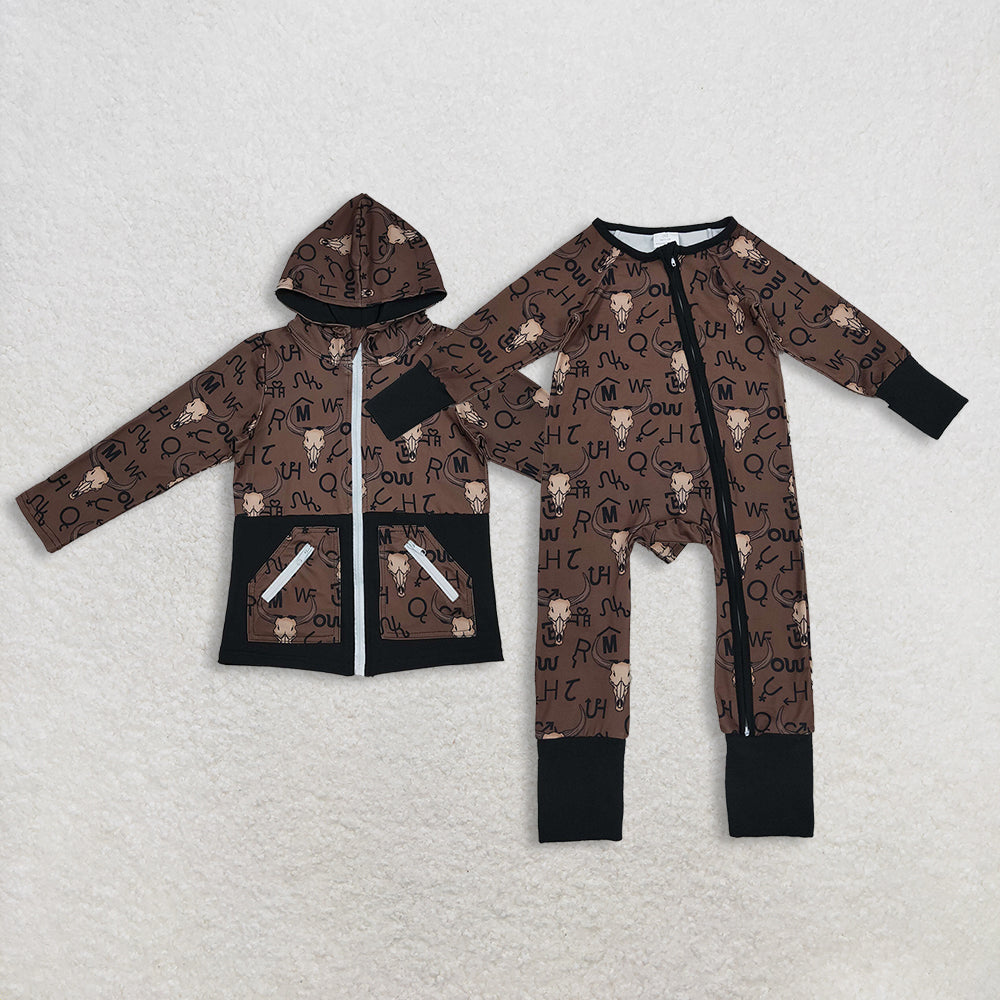 RTS NO MOQ Sibling Baby boy clothes western long-sleeved top and rompers
