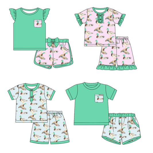 12.17 custom each style moq 5eta 4-6week Sibling Sister duck baby boy short sleeve shorts fish sets 1 and easter sets 2 and set 3 match design