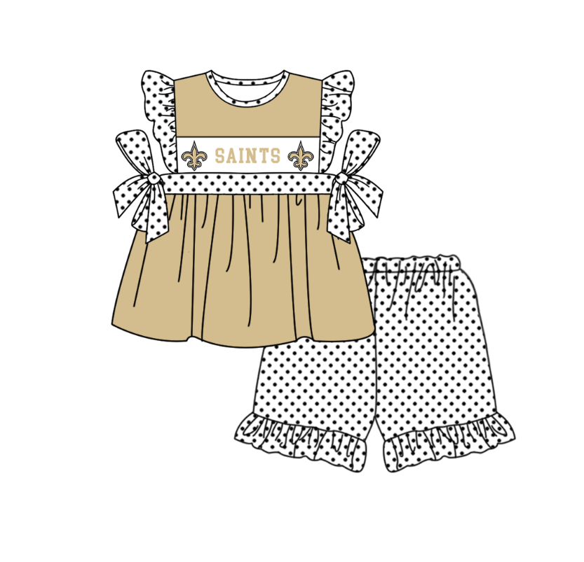 Custom moq 5 mix size milk silk summer teams baby girl boys clothes Light khaki short sleeve shorts sets 2  and dress and rompers 2 series
