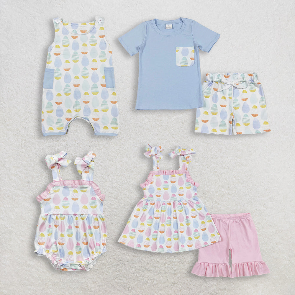 RTS NO MOQ Sibling Boys Baby Girls Easter Spring Shorts Rompers Clothes Sets