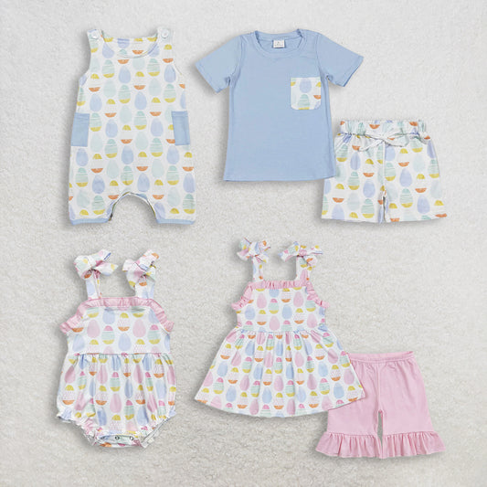 RTS NO MOQ Sibling Boys Baby Girls Easter Spring Shorts Rompers Clothes Sets