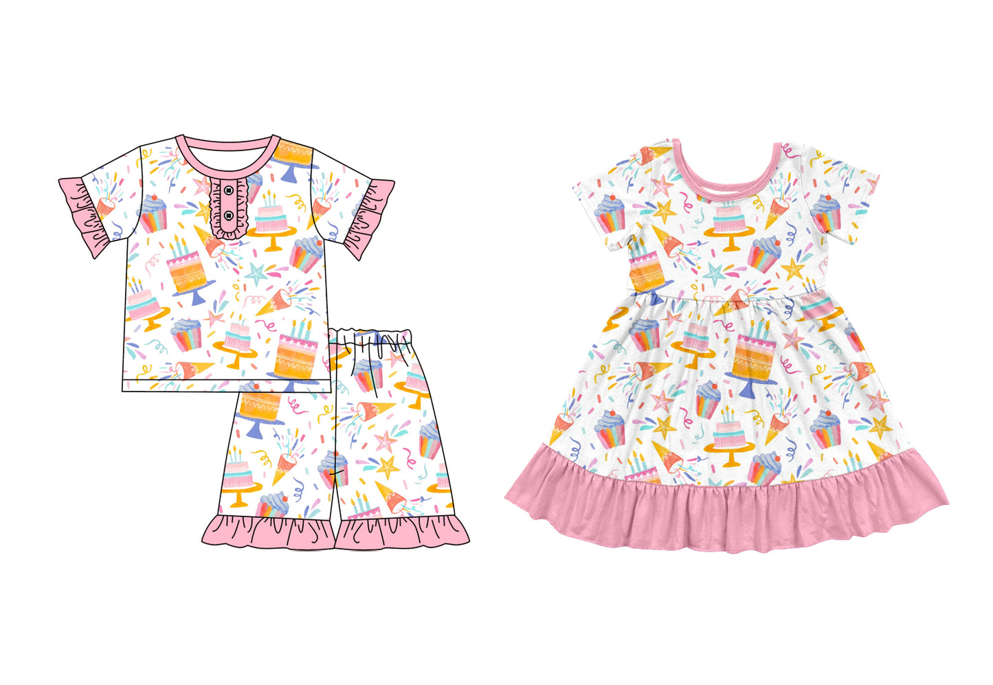 3.31 custom each style moq 5eta 4-6week Sibling Sister cake baby girl short sleeve shorts sets and dresses match design