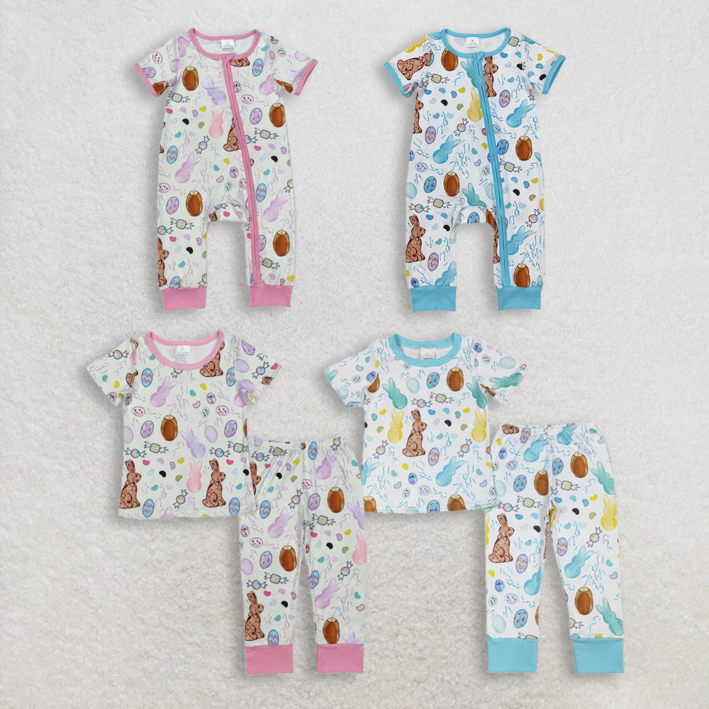 RTS NO MOQ Sibling Boys Baby Girls Rompers Pajamas Sets Baby Rabbit Egg Outfit Matching Family Clothes for Spring