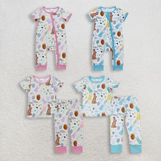 RTS NO MOQ Sibling Boys Baby Girls Rompers Pajamas Sets Baby Rabbit Egg Outfit Matching Family Clothes for Spring