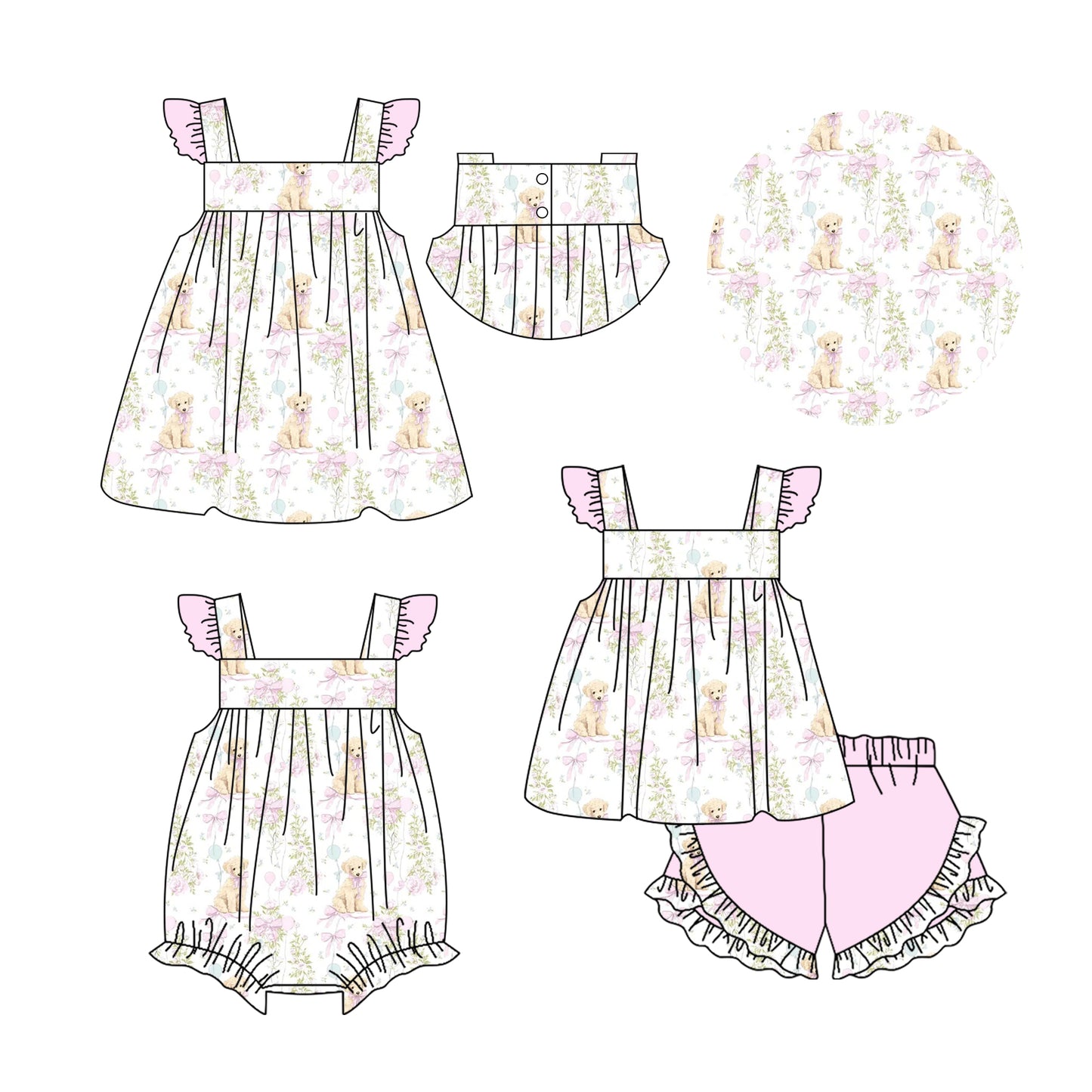 3.28 Custom moq 5 mix size Sibling Baby Girl's Strap White Top And Short Set Cute Romper Dress for Summer