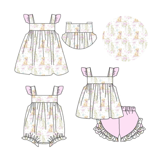 3.28 Custom moq 5 mix size Sibling Baby Girl's Strap White Top And Short Set Cute Romper Dress for Summer