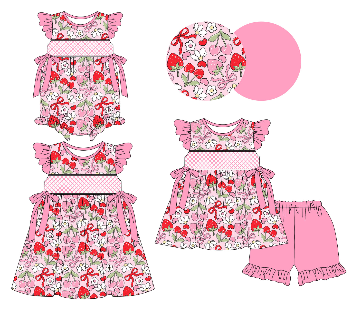 3.7 custom each style moq 5eta 4-6week Sibling Sisters floral bow baby girl short sleeve shorts sets and dress and rompers match family design