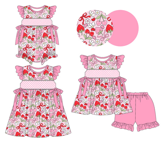 3.7 custom each style moq 5eta 4-6week Sibling Sisters floral bow baby girl short sleeve shorts sets and dress and rompers match family design