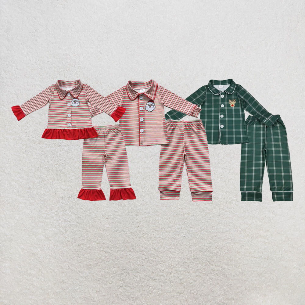 RTS NO MOQ Sibling milk silk Baby Girls And Boys Cute Santa Print Christmas Pajama Set
