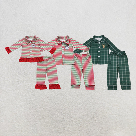 RTS NO MOQ Sibling milk silk Baby Girls And Boys Cute Santa Print Christmas Pajama Set