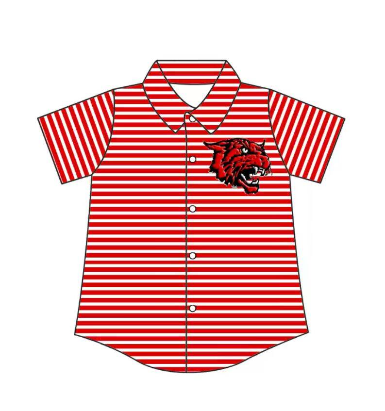 Custom moq 5 mix size milk silk summer teams Baby Boys Summer Red Stripes Short Sleeve Button Shirts Top