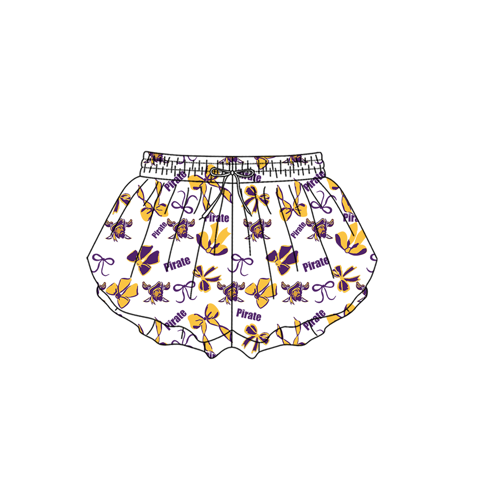 custom moq 5 mix size MSD072201 Baby Girls Bows Print Yoga Shorts Casual Active Bottoms