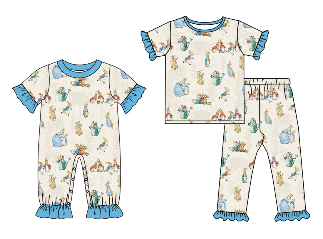 25.10.1 custom each style moq 8 eta 6-8week Sibling Sisters bunny baby girl clothes short sleeve pants sets and romper match family design