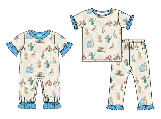 25.10.1 custom each style moq 8 eta 6-8week Sibling Sisters bunny baby girl clothes short sleeve pants sets and romper match family design