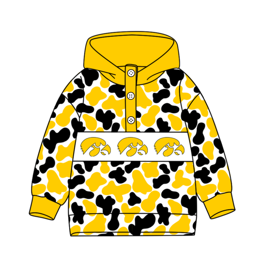 5-Custom moq 8 mix size milk silk summer team baby boy clothes camouflage yellow hooded long sleeve top-25.10.9