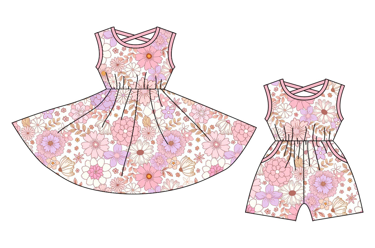 12.20 custom each style moq 5eta 4-6week Sibling Sister floral baby girl short sleeve shorts dress and jumpsuit match design