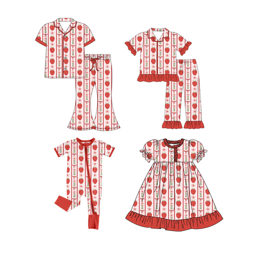 25.9.22 custom each style moq 8 eta 6-8week Sibling Sister strawberry bow baby short sleeve pants seta and dress and romper and adult set match design