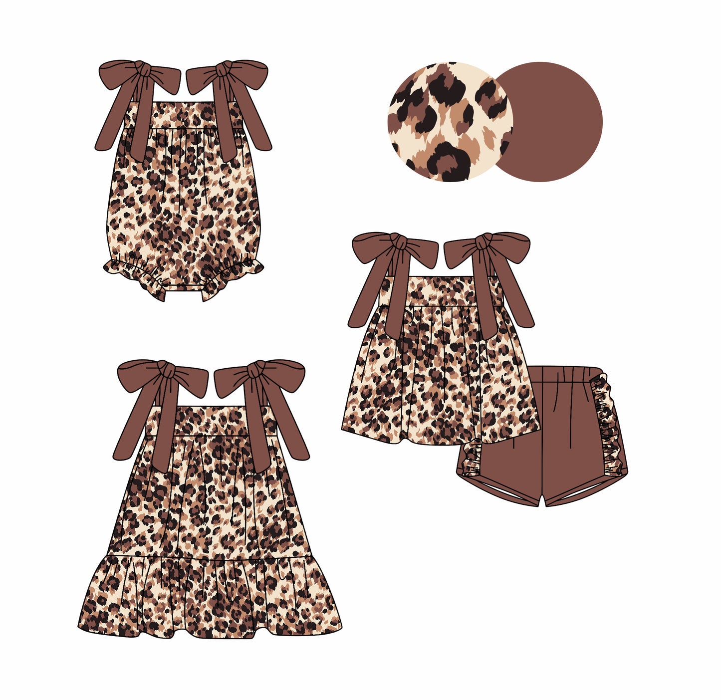 3.3 custom each style moq 5eta 4-6week Sibling Sister leopard baby girl short sleeve shorts sets and dress and rompers match family design