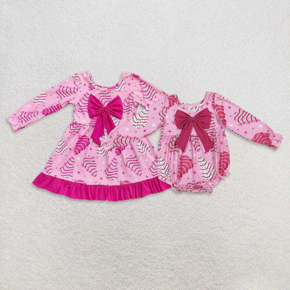 RTS NO MOQ Sibling baby girl clothes Christmas trees long sleeve dress and romper