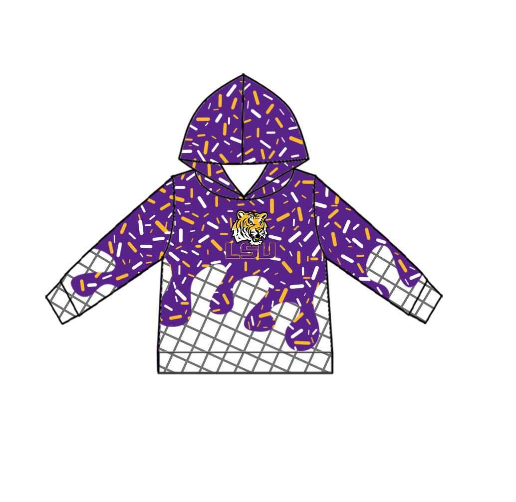 Custom moq 5 mix size milk silk summer teams Baby Camo Hooded Short Sleeve Top and Shorts Set Ice Cream Drips Purple Hooded Top with Matching Shorts