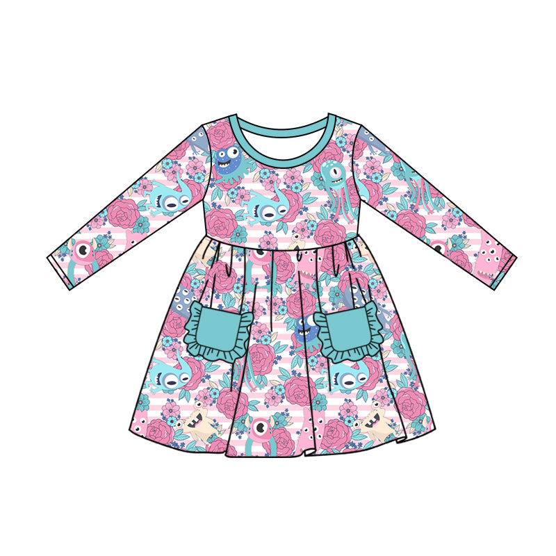 6.4 custom each style moq 5eta 4-6week Sibling Sister floral teal baby girls outfits and dress and baby romper match family design