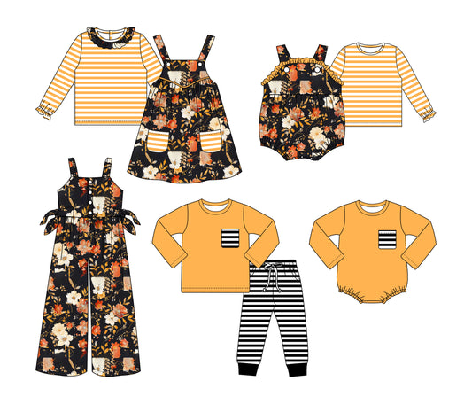 25.5.26 custom each style moq 5eta 4-6week Sibling Sisters floral baby boy long sleeve pants sets and dress and short sleeve rompers and long romper and top 1 and top 2  and jumpsuit match family design