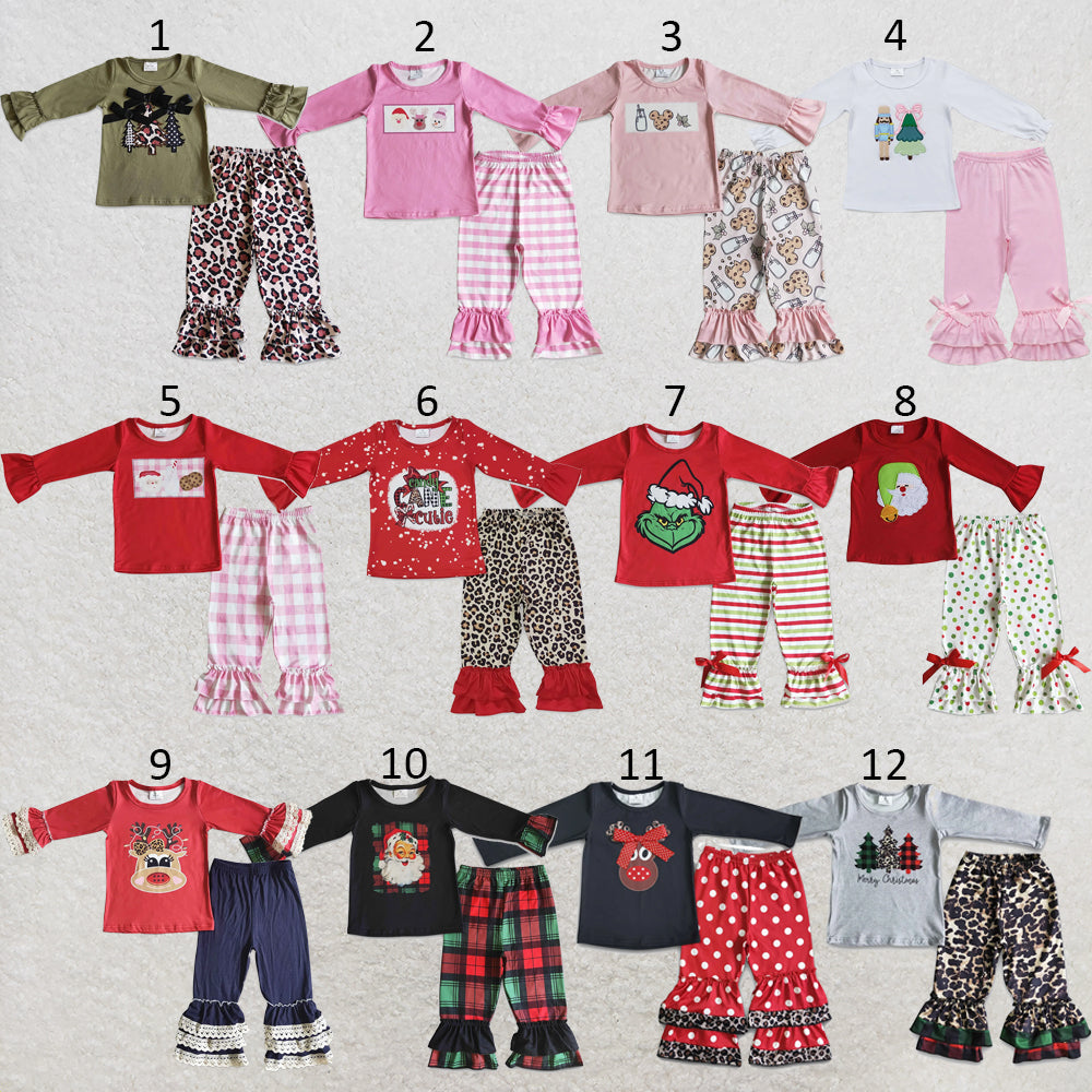 RTS NO MOQ Sibling milk silk Baby Girls Cute Candy Long Sleeve Top Pants Christmas Clothes Set