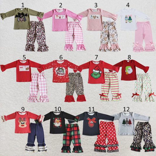 RTS NO MOQ Sibling milk silk Baby Girls Cute Candy Long Sleeve Top Pants Christmas Clothes Set