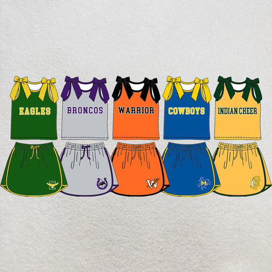 custom moq 5 mix size  XY072103 Baby Girls Bow Sleeveless Letter Printed Top Skirts Summer Team Clothes Set