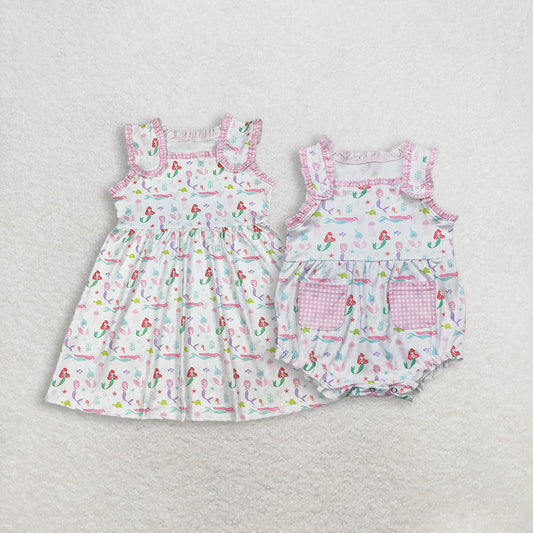 RTS NO MOQ Sibling Baby Girls White Sleeveless Knee-Length Dress Rompers Cute Outfit