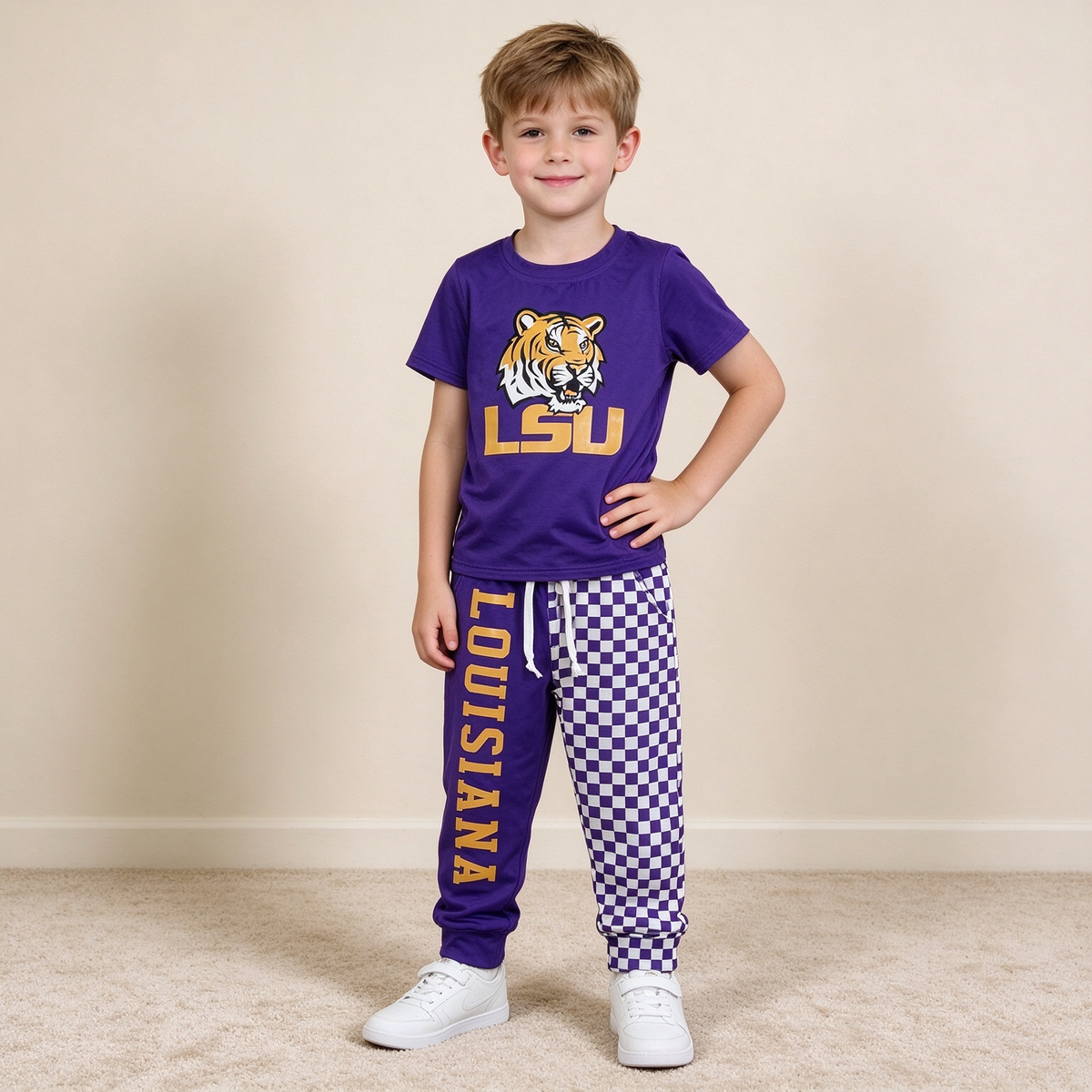 NEW RTS NO MOQ milk silk BT1884+P1061 Baby Boys Purple Shirt Top Pockets Joggers Team Sets