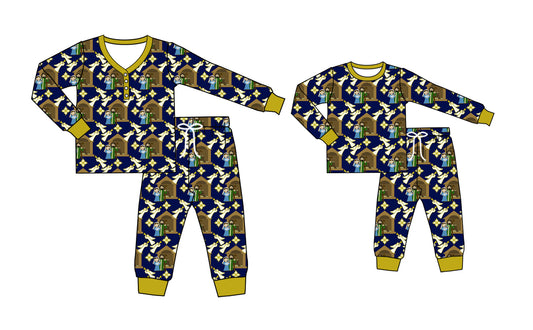 25.5.12 custom each style moq 5eta 4-6week Sibling Sister jesus long sleeve pants sets and adult sets match design