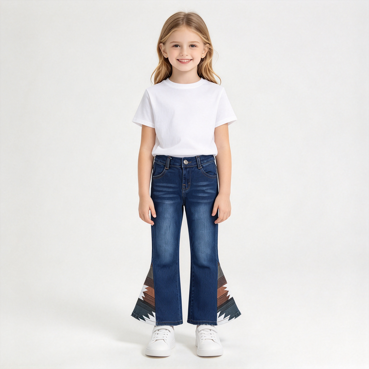 RTS NO MOQ Sibling Denim Baby Girls Western Spliced Denim Flare Pants