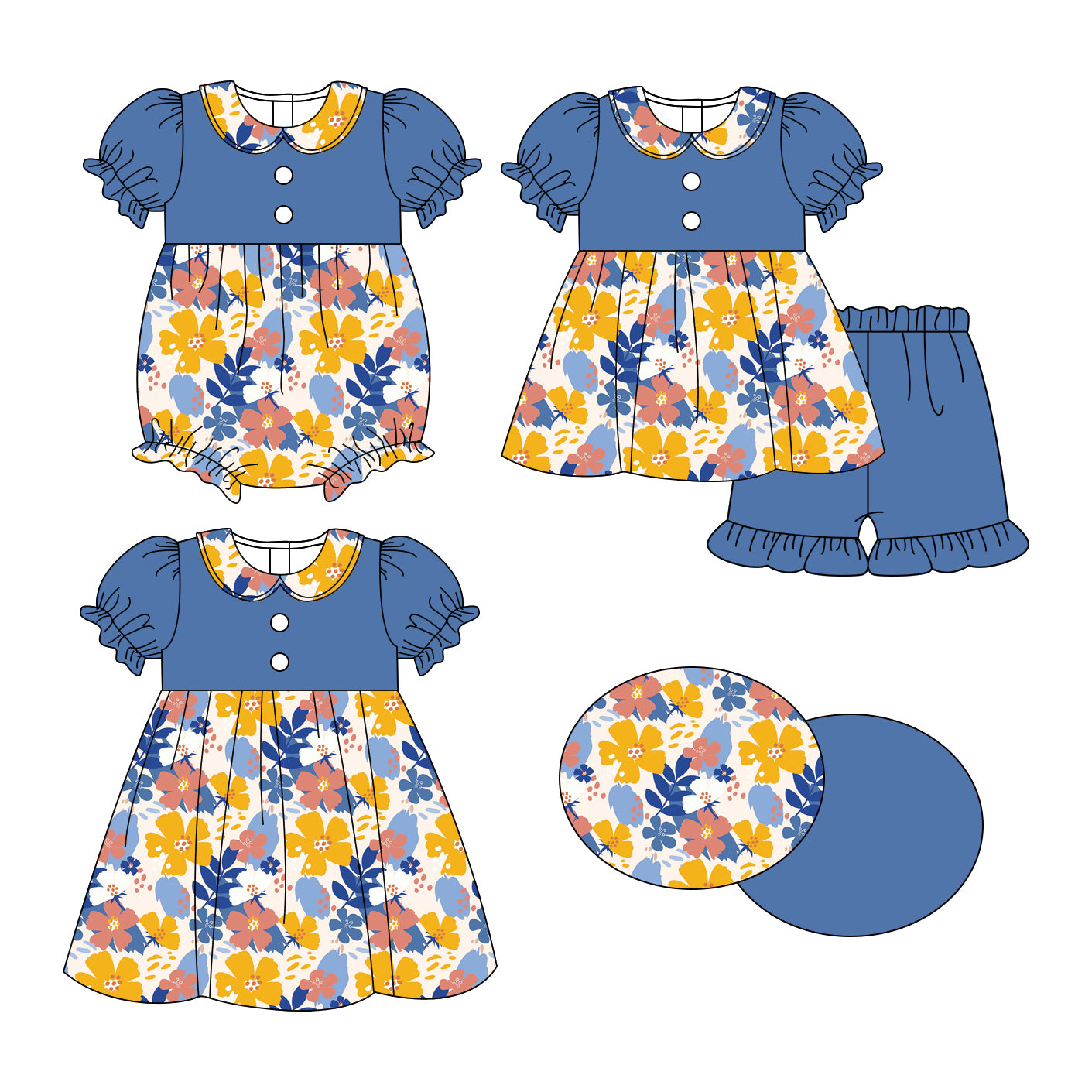 25.10.28 custom each style moq 5 eta 6-8week Sibling Sister floral bow baby short sleeve shorts sets and romper and dress match design