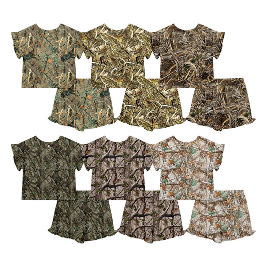 Custom moq 5 mix size Sibling Baby Girl Dead Leaf Camouflage Short-Sleeved Top And Shorts Set Cute  Clothing for Little Ones