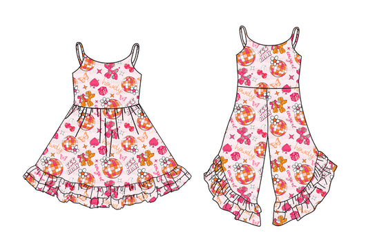 4.2 custom each style moq 5eta 4-6week Sibling Sister baby girl short sleeve dresses and jumpsuit match design