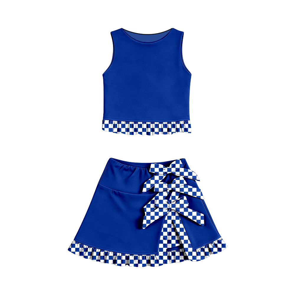 custom moq 5 mix size Baby Girls Black Bow Sleeveless Top Shorts Sets Blue Vest Top Bows Skirt Shorts Sets Dress Yoga Active Scallop Sets