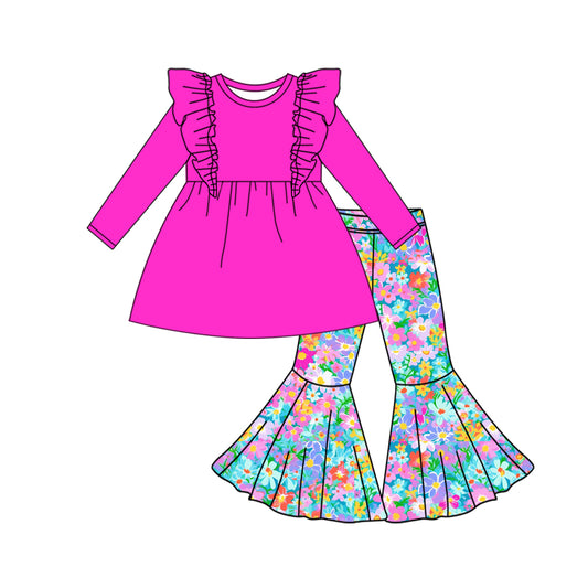 9.24 custom each style moq 5eta 4-6week baby girls clothes rose red floral long sleeve pants sets