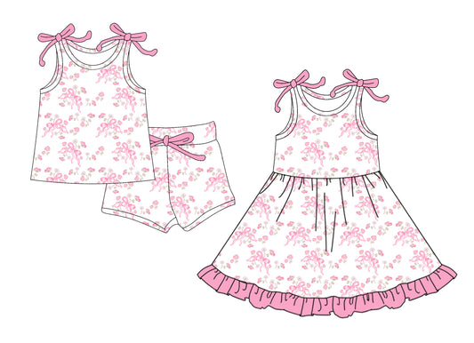 25.5.22 custom each style moq 5eta 4-6week Sibling Sister floral bow baby girl short sleeve shorts sets and dresses match design