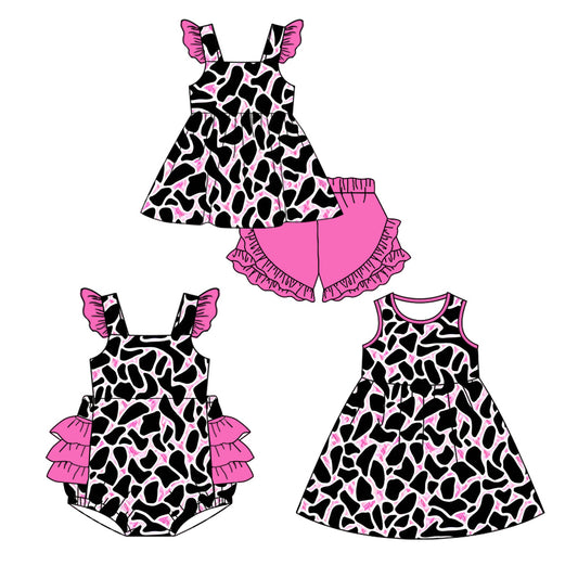 11.18 custom each style moq 5eta 4-6week Sibling Sister leopard baby girl short sleeve shorts sets and dress and rompers match family design