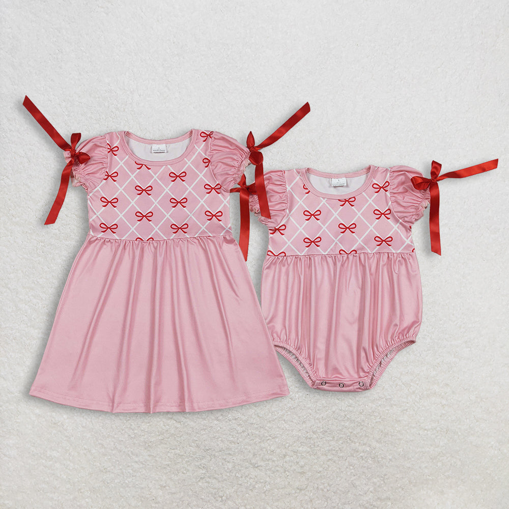 RTS NO MOQ Sibling Baby girl clothes bow short-sleeved dress & rompers