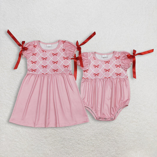 RTS NO MOQ Sibling Baby girl clothes bow short-sleeved dress & rompers