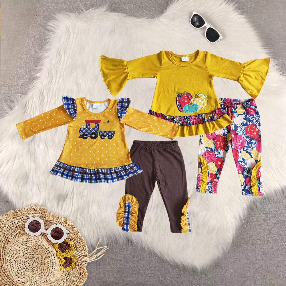 RTS NO MOQ Sibling baby girls clothes embroidery halloween long-sleeved trousers suit