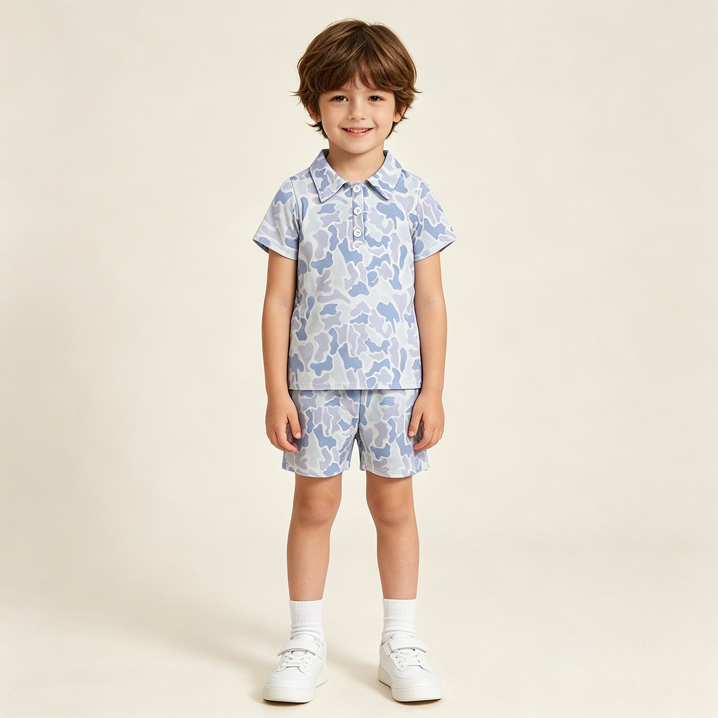 RTS NO MOQ milk silk BSSO2036（BT1766+SS0886）Baby Boys Fashion Southern Camo Light Grey Polo Top Shorts Se
