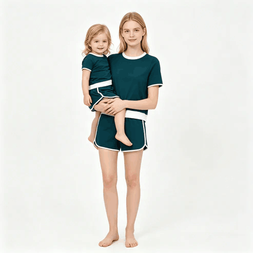 RTS NO MOQ Sibling  Mom And Me Pink  Short Sleeve Top Skirt Shorts for Summer Casual Wear Cotton Clothes Set