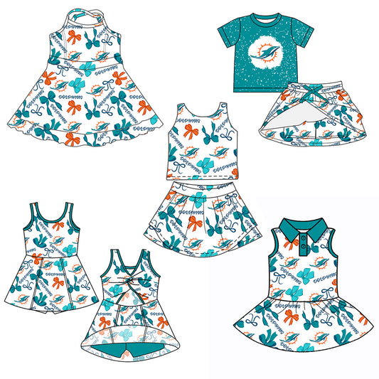 Custom moq 5 mix sizes summer teams baby girls clothes team green short sleeve skirts shorts sets 1 and skirts sets 2 and and skirts sets 2 and dress 1 and dress 2 and dress 3 and dress 4-25.6.5