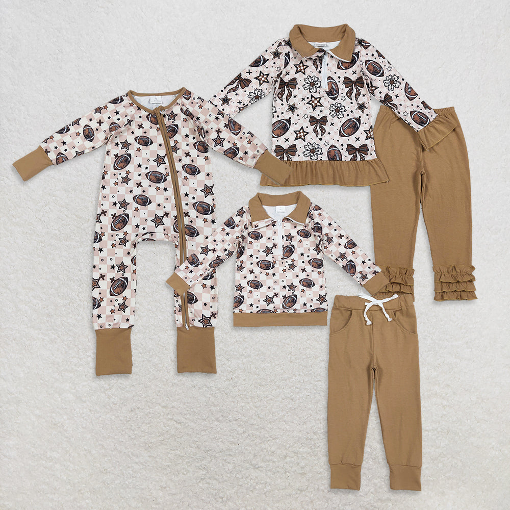 RTS NO MOQ Sibling Baby boys girl clothes rugby bow long-sleeved trousers suit & rompers