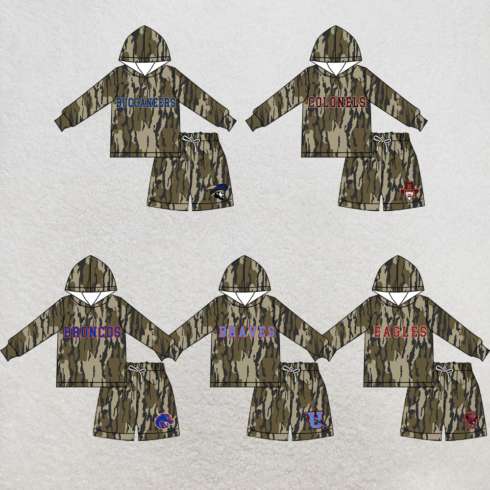 custom moq 5 mix size  XY072503 Baby Kids Camo Long Sleeve Hooded Top Camo Shorts Daily Outfit