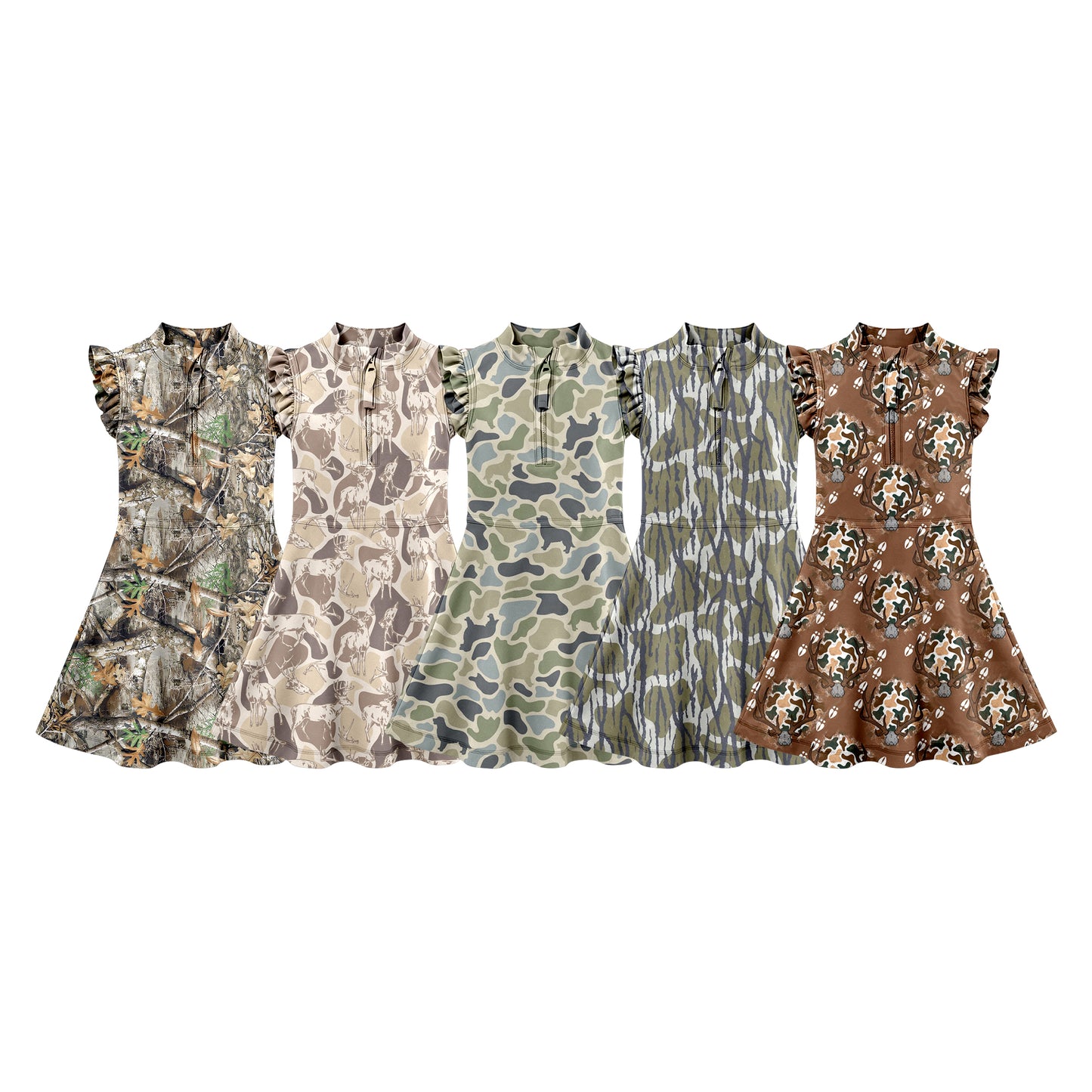 4.9 Custom moq 5 mix size Sibling Baby Girls Camo Sleeveless Knee-Length Zipper Yoga Dress